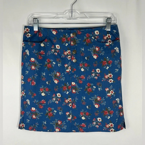 90s Y2K Vintage Ralph Lauren Mini Skirt Blue Floral Size 2 - Picture 1 of 8